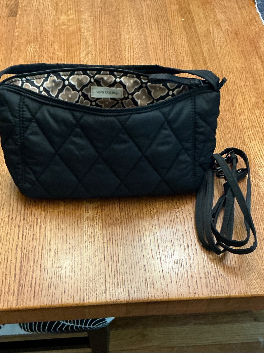 Vera Bradley Black Quilted Crossbody with Floral Lining